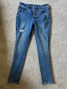 Express Dark Blue High-Rise Button-Fly Skinny Jeans
